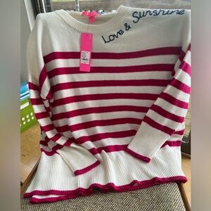 BNWT 2024 Lilly Pulitzer XL Quince sweater! Poinsettia Red Cruise Stripe! CUTE!!
